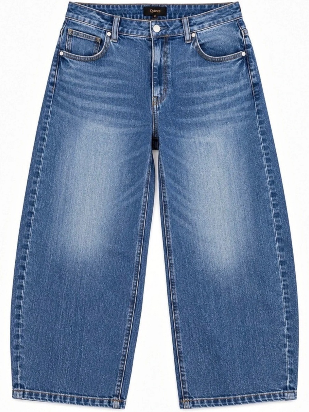 Quince Bella Stretch Barrel Jeans Women’s 31 Atlantic Blue Organic Cotton 28”